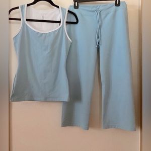 Prana Yoga Crop Pant Tank Top 2-Piece Set Color Blue Size Medium